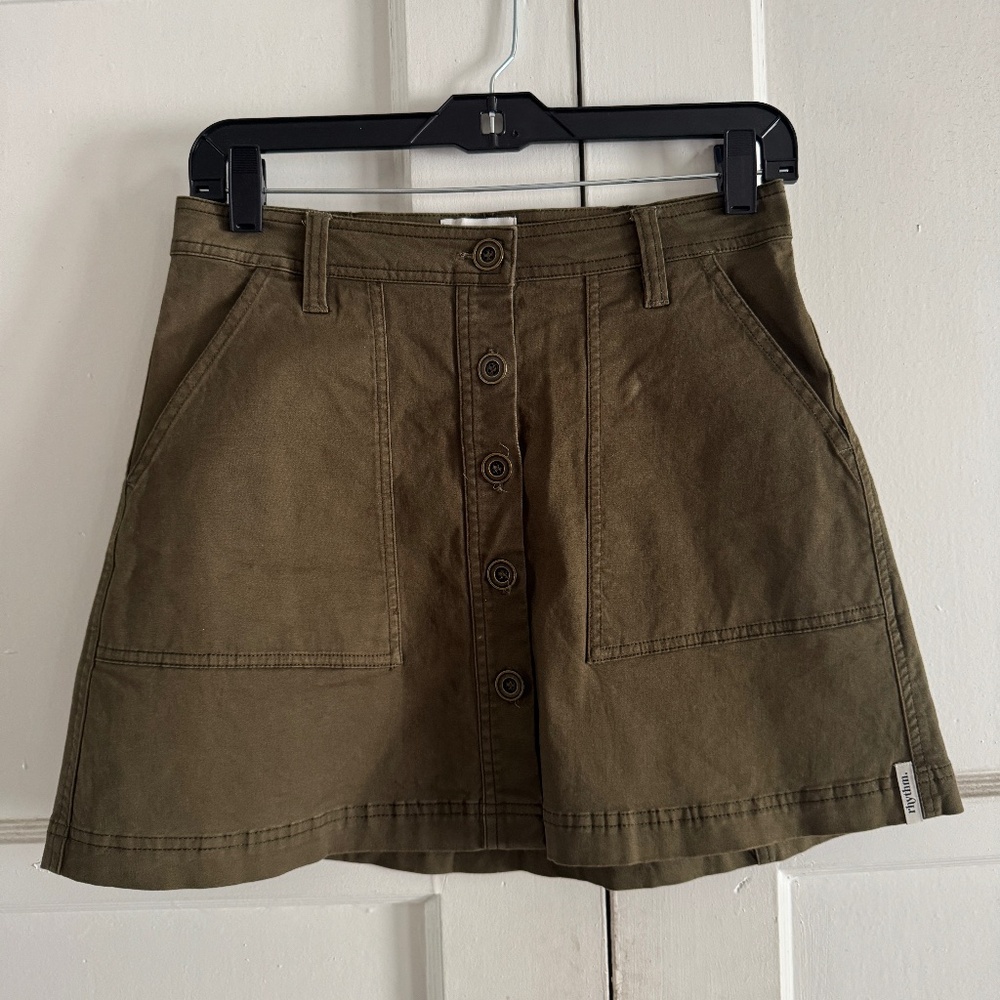 Worn once! Olive Green Skater Mini Skirt Button Detail